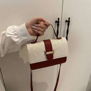 [Hot-selling womens bags] Bags womens fashion straw-woven small square bags summer new trendy niche design shoulder messenger bags contrasting color woven bags