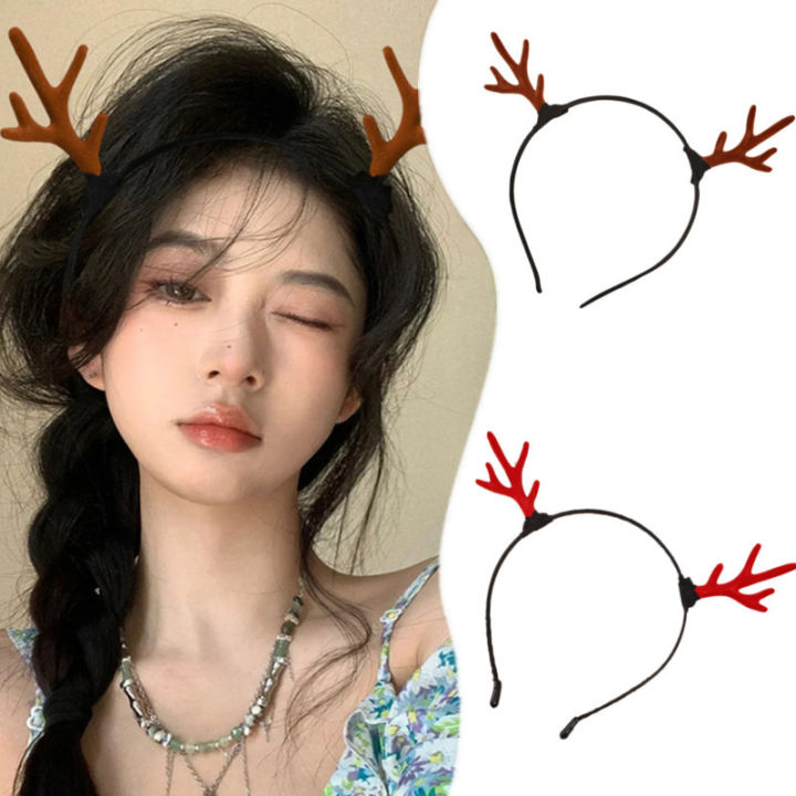 【♡Lovely girls house♡】Christmas Antler Headbands Cute Hairbands Hairhoop with Elf Ears Pine Cone Jingle Bells Christmas Party Decoration