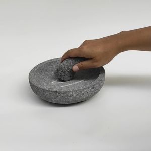 Cobek Batu Asli + Ulekan Munthu Muntu Asli Muntilan Merapi - 20 cm