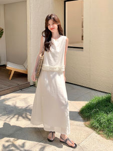 YINLUOYA | Elegant Lace Splice Vest Skirt Two-Piece Set Womens Fashion Unique Beautiful Summer 2025 Round Neck Sleeveless Outfit Set