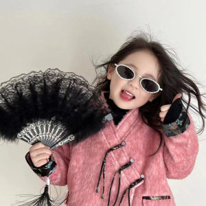 แว่นกันแดดทรงกลมสไตล์วินเทจแบบเต็มเพชรสำหรับผู้หญิง เลนส์ PC ป้องกันแสงแดด สไตล์ย้อนยุค เลนส์กันแดดสำหรับถ่ายภาพ