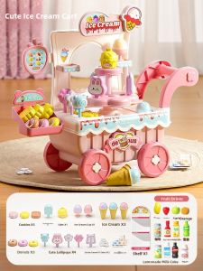 Kids Kitchen Ice Cream Truck Toy Set Pretend Play Birthday Gift for Girls Age 3 to 6 Thickened Fabric Simulation Silk Material