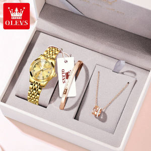 OLEVS นาฬิกาผู้หญิง ของแท้ดั้งเดิม 100% ตัวเลข นาฬิกาทองคำ ปฏิทิน เรืองแสง ชุดกล่องของขวัญ