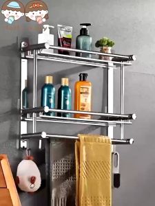 Bathroom Shelves Stainless Steel Towel Rack Wall Mounted Storage Shelf Rack With Hooks Bath Towel