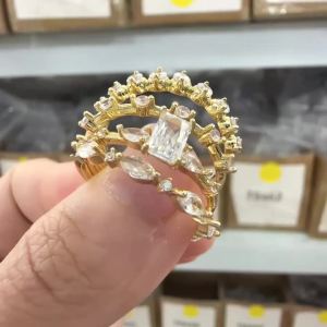 Huitan Fashionable 4Pcs Cubic Zirconia Set Rings for Women Luxury Gold Color/Silver Color Wedding Trendy Jewelry Drop Shipping
