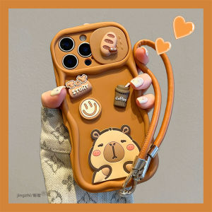 Silicone Phone Case for  15Promax 13New 16Promax Full Cover Sliding Window Capybara Design Mens Fashion Protective Shell