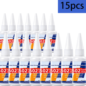 LOOLIFL | Loolifl 1‑15 Bottles of 20g 502 Strong Glue Stronger Than Welding Cyanoacrylate Instant Adhesive Fast-Drying High-Strength Liquid Glue Can Bond Metal Wood Rubber Leather Ceramics Shoes for DIY Crafts and Home Repairs