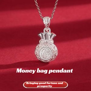 Luxury Vintage Craft Fortune Pouch Necklace Money Bag Pendant New Chinese Ancient Golden Lucky Necklace