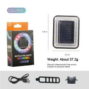 BUCKLOS | Cycling Tail Light Colorful Bike Rear Lamp Solar Type-C Rechargeable Led Mountain Road Bike Taillight Highlight Rear Lighting