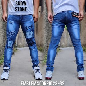 Celana Jeans Sobek Pria Panjang Emblem Scorpio Stretch Melar Denim Tebal Slimfit Skinny Size 28-33