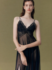 Gainreel | Sultry Light Mesh Deep V Sleep Dress