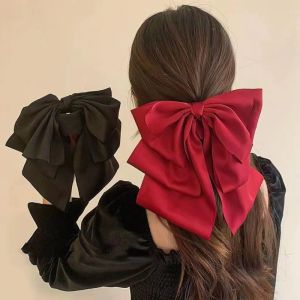 1/2pcs Large Black Red Satin Bow Hair Clip for Woman Retro Ponytail Clip Hair Claw Fashionable Decorative Hair Accessory