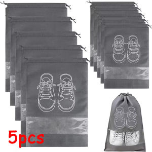 5pcs Shoes Storage Bags Non-Woven Shoe Dust Bags Portable Travel Shoe Bag Storage Packing Organizers Classified Hanging Bag
