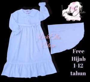 GAMIS PUTIH ANAK PEREMPUAN CRINKLE AIRFLOW PREMIUM MANASIK FREE HIJAB PUTIH BERSIH ANAK TK 1-12 TAHUN