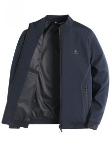 ROMON | Lormen Mens Stand Collar Jacket Casual Business Anti-Wind Autumn New Style Dad Clothes Polyester Fiber Long Sleeve Zipper