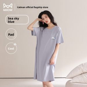 Miiow | Cat Woman Pure Cotton Summer Sleep Dress Womens Casual Wearable Nightgown With Chest Pad Cool Feeling Mid-Length Dress
