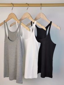 Organic Cotton Sleeveless U-Neck Commute Style Womens Vest Top Fine Shoulder Outdoor Wear Inner Matchings Striped Pattern