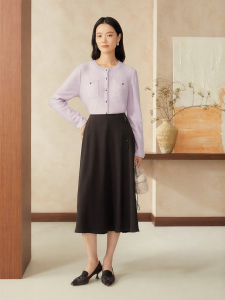 New Chinese Style Round Neck Merino Wool & Cashmere Blend Knit Cardigan