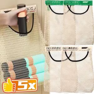 ถุงขยะแขวนกระเป๋าใส่ของจิปาถะถุงใส่ของแบบตาข่ายติดผนัง5ชิ้นนำกลับมาใช้ใหม่ได้กระเป๋าเก็บของที่จัดระเบียบถุงช้อปปิ้งในห้องครัว