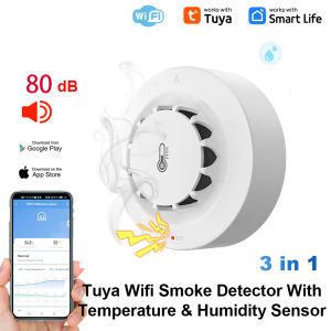 Tuya WiFi Temperature and Humidity Sensor Smoke Detector Protection Alarm Smoke house Combination Firefighters