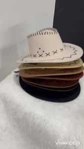 หมวกคาวบอยหนังเทียม American Style หมวกคาวบอยปีกกว้าง มีเชือกคล้องคอ หมวกคาวบอยปักลาย 🇹🇭 พร้อมส่ง 05-X12