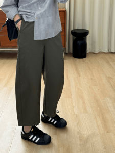 Retro Japanese Wide Leg Casual Pants Women High Waist Elastic Waist Loose Fit Autumn Small Size Harlan Carrot Nine Points