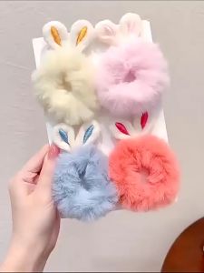 AXNAT Ikat Rambut Scrunchie Korea Anak Telinga Rabbit Bulu Halus Elastis IR102