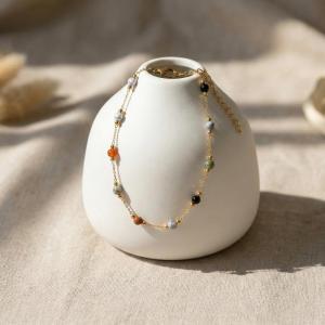 ** New Sale Natural Colored Stone Beads Anklet For Womens New Trend Fashion Thin Chain Anklet Jewelry Gift