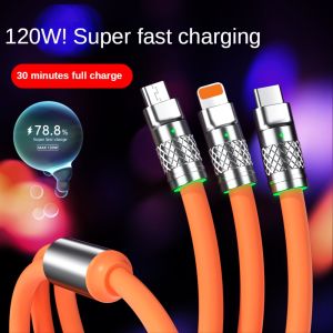 ♥【Readystock】 + FREE Shipping ♥ 1.2M/2M 120W 6A 3 In 1 Fast Charging Cord For IPhone Micro USB Type C Charger Cable Multi Usb Port Multiple Usb Charging Super Fast