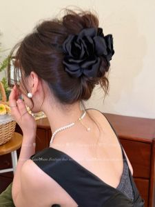 Elegant Satin Rose Hair Clip French Style 3D Shark Jaw Clip Womens Hair Accessories Original Design Fashionable Hair Grips