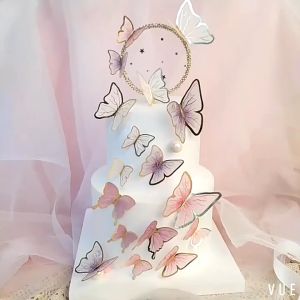 10Pcs Butterfly Birthday Cake Insert Decor/Simulation Butterflies Cardboard Food Cakes Toppers COD