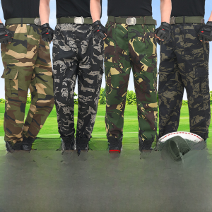 Camouflage Work Trousers Mens mid High Waist Loose Multi Pocket Thickened Wear Resistant Long Pants Spring Autumn Casual Wear