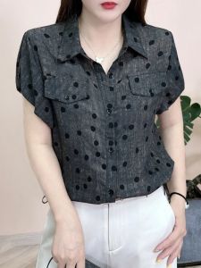 Áo Thun Cổ Polo Tay Ngắn Mùa Hè 2025 Thời Trang Đa Năng Ôm Vừa Vặn Giảm Tuổi Tác Cho Nữ Thiết Kế Sọc Cổ Điển Thường Ngày