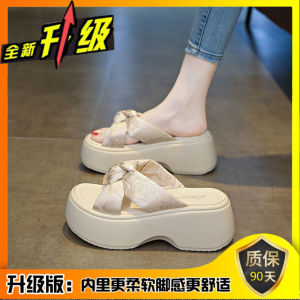 Womens Thick Heel Sandals Summer Outdoor Wear Soft Bottom Platform Slippers High Heel Beach Shoes Comfortable Slip-On Sandals