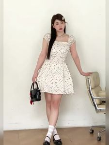 JULULOOK | Đầm Kích Cỡ Lớn Có Bờm Vai Pháp Dots Fat-friendly