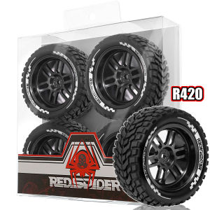 Bộ Mâm Xe RC Kim Loại RED SPIDER 4 Chiếc Kèm Lốp Cao Su Rally Lỗ 12mm Phù Hợp Với Tamiya TT02 XV01 94123 - Phụ Tùng Thay Thế Xe Đua RC