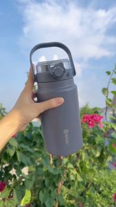 Bình giữ nhiệt có ống hút 1500ml Hilogi inox 304 sơn nhám có quai xách chắc chắn giữ nóng hơn 12 giờ lạnh hơn 20 giờ