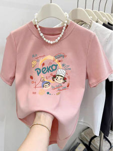 Áo Thun Cotton Cổ Tròn Tay Ngắn Thời Trang Mùa Hè Thường Ngày in Họa Tiết Màu Trơn Dài Vừa Phải Dành Cho Nữ