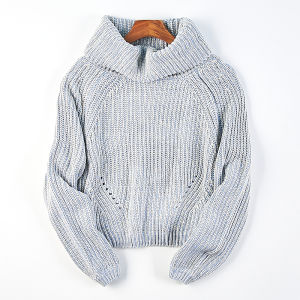เสื้อสเวตเตอร์คอตั้งทรงหลวมสไตล์ย้อนยุคสำหรับผู้หญิง แขนยาว ปกโปโล ชั้นใน ถัก ฤดูใบไม้ร่วง/ฤดูหนาว เสื้อตัวบนสีพื้น