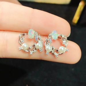 Montagne Jewelry 925 Silver Earring For Women Crystal Inset Design 819 Fine Jewellery Natural 3x5mm Opal Earrings Stud Earring