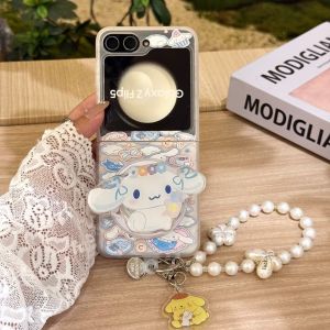 Sanrio | Cute Cartoon Sanrio Cinnamoroll Magnetic Stand Phone Case For Samsung Z Flip 7 6 5 4 Flip Folded Shockproof Cover With Chain