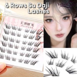 VelvetLash【Local Stock】6 Rows Fox Eye Glue Free Cluster Lashes Self Adhesive Eyelash Individual Lashes Natural Soft False Eyelashes for Beginners Travel