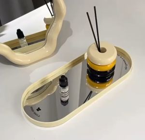 Display Tray Mirrored Perfume Accessories Decoration | Dulang Hiasan Pameran Parfum Aksesori Cermin | 托盘客厅玄关化妆品香薰小物件桌面收纳盘储物盘椭圆形镜面