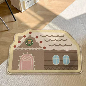 VIKAMA Santa Claus Face Shaped Rug Imitation Cashmere Soft Non Slip African American Santa Pattern Floor Mat Christmas Holiday