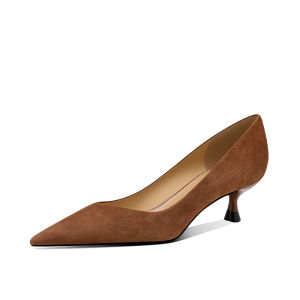 JESSICA SOPHIA | Giày Đế Nhỏ Mũi Nhọn Da Lông Cừu Nâu Vintage V-cut