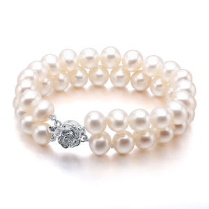 Elegant Double Row Natural Pearl Bracelet Womens Commute Multi-Layer Simple Fashion Jewelry Silver Embedded round Shape