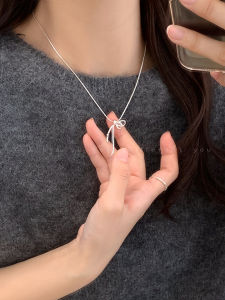 Elegant Ribbon Butterfly Knot Pendant Necklace for Women Sweater Chain 2024 New Luxury Dainty Clavicle Chain Accessories