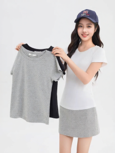 SANFU | Fitted Solid Color Short Sleeve Casual T-shirt Blouse