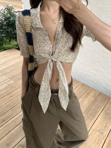 Female Short Sleeve Shirt Unique Stylish Floral French Style Crop