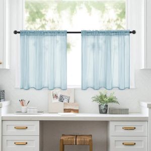 2pcs Solid Color High Transparency Short Curtains with Rod Pocket Small Curtains for Kitchen Bathroom Living Room Home Decor